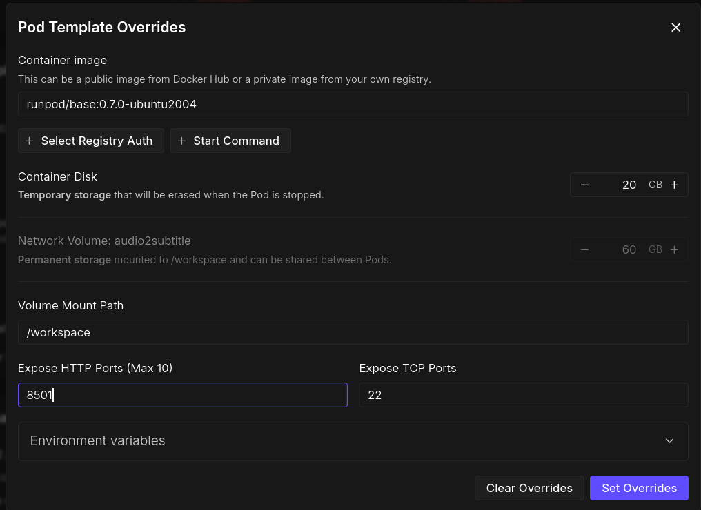 Alt RunPod Expose HTTP Port